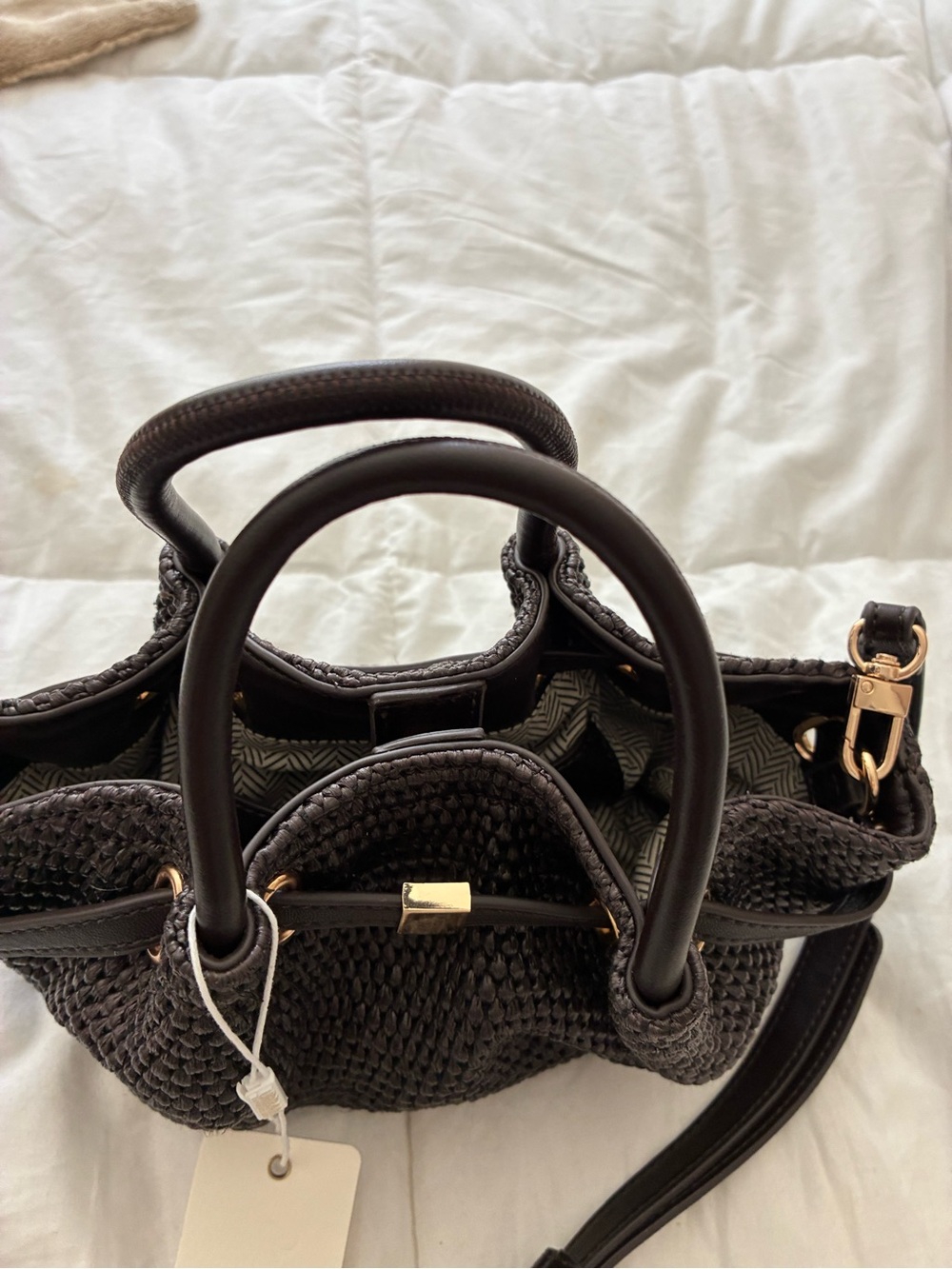 Urban Expressions Chocolate Brown Woven Mini Satchel with Gold Hardware - Picture 9 of 9